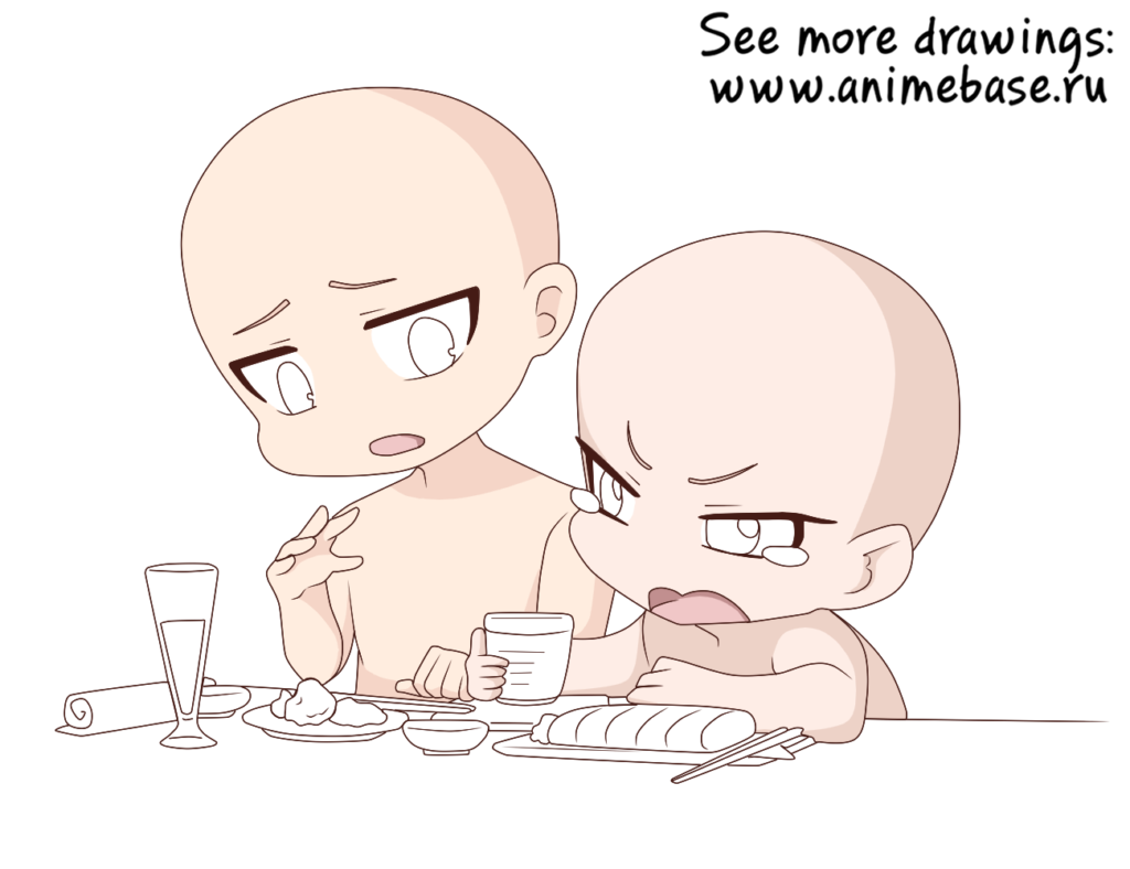 Chibi group with food at table - Anime Bases .INFO