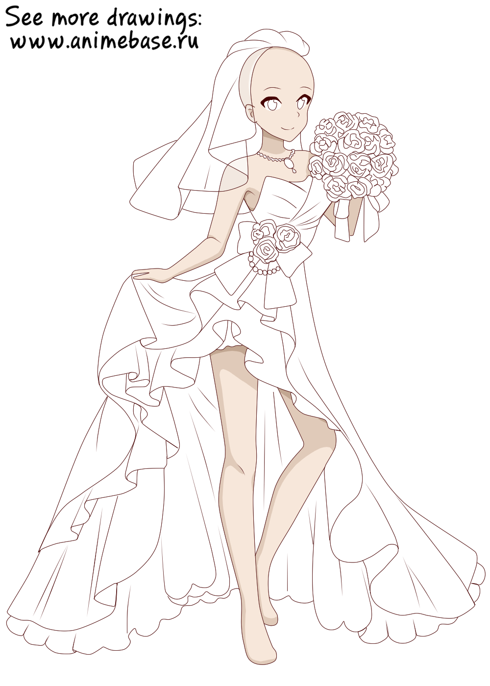Wedding dress and bouquet of flowers - Anime Bases .INFO