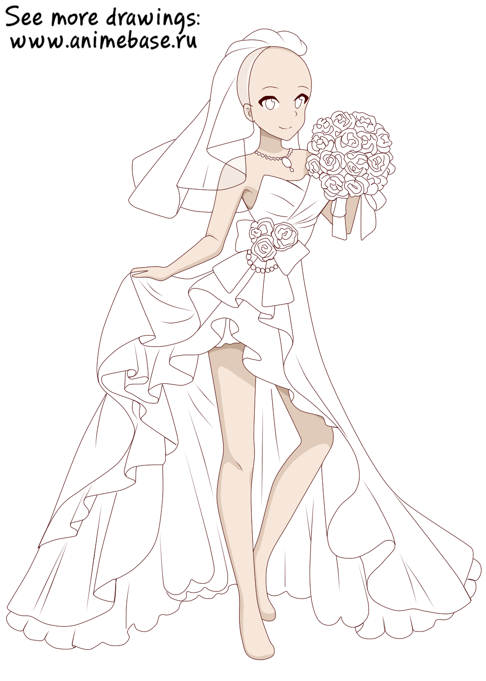 Wedding dress and bouquet of flowers Anime Bases .INFO