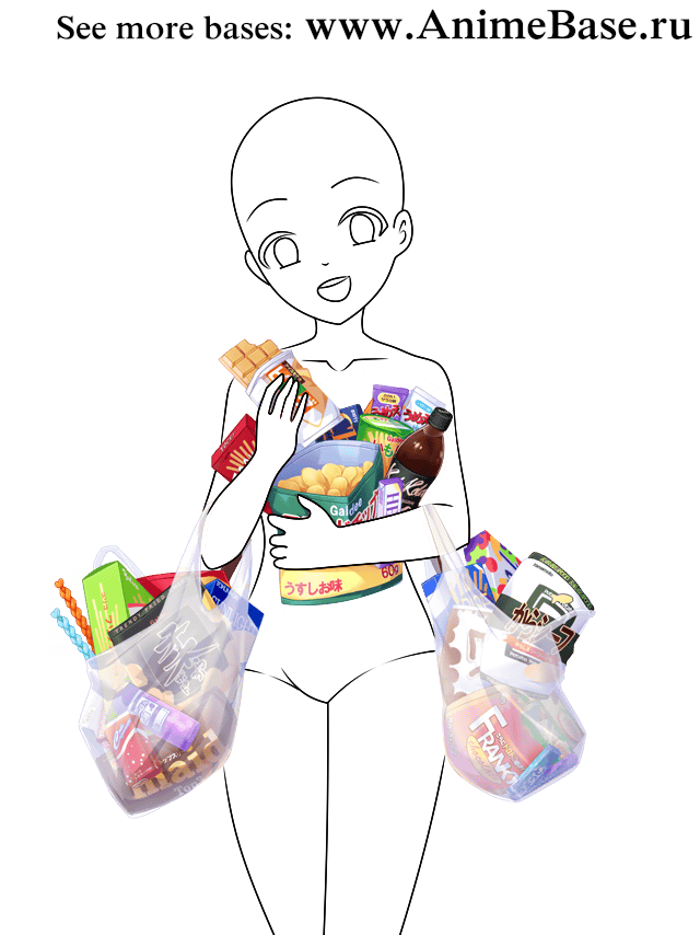 anime base reference food, sweets, grocery bags, shopping