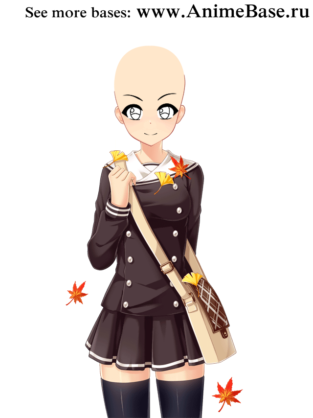 anime base autumn, fallen leaves, schoolgirl, school uniform