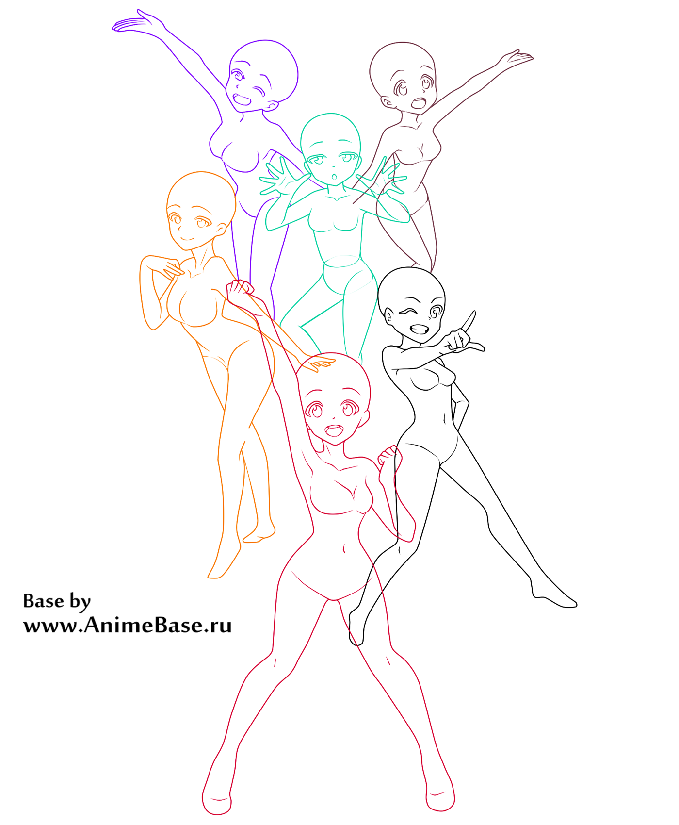 Group, couple bases - Anime Bases .INFO Boy and Girl sketch reference full  free